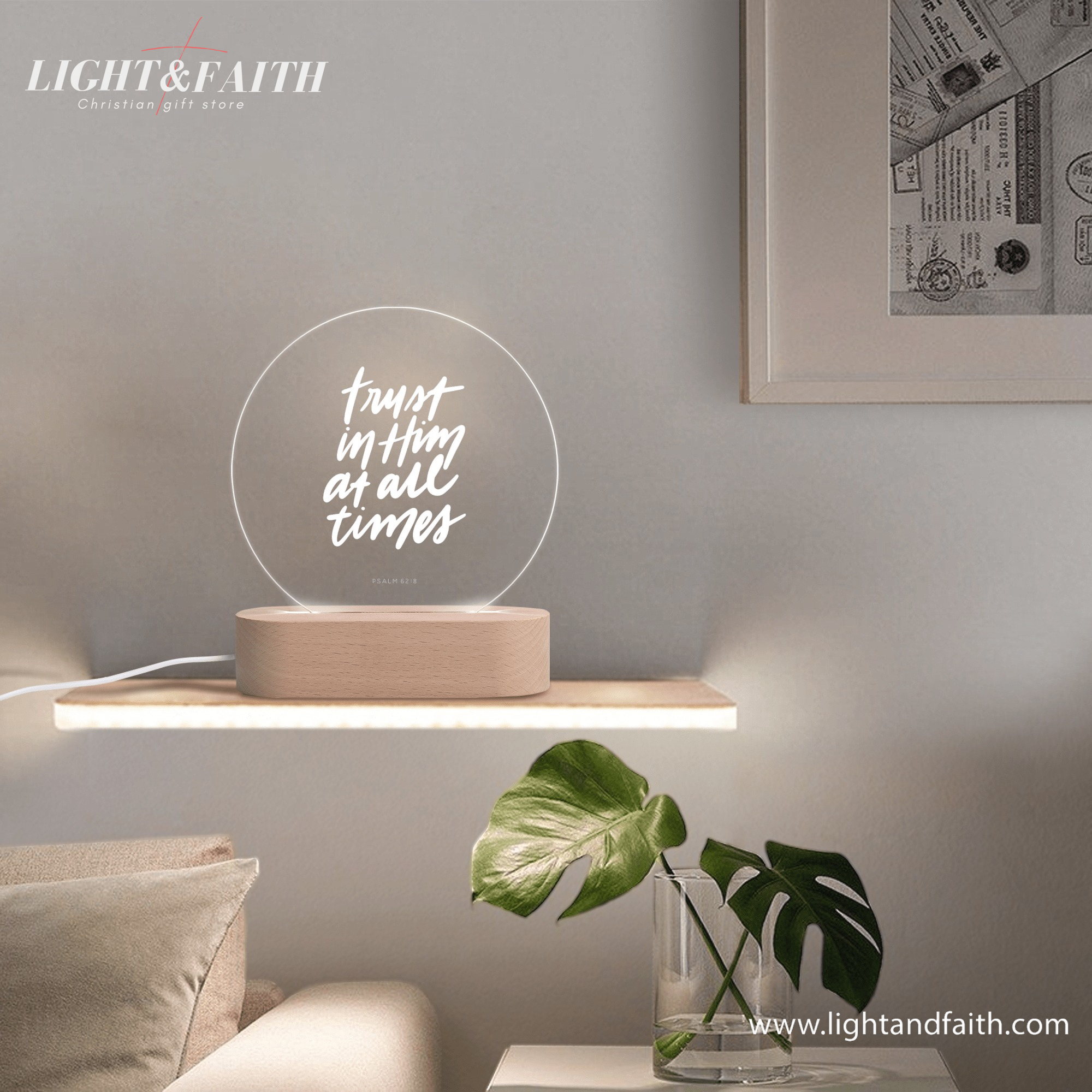 Trust In Him At All Times LED Light, Christian Bible Verse Lamp, Inspirational Acrylic Night Light, Religious Home Decor, Faith Gift for Believers. NLLAF46